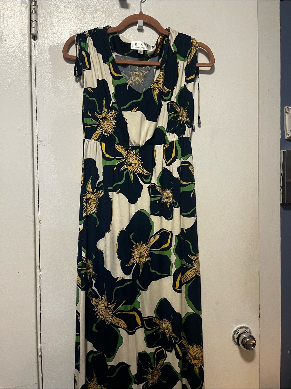 Nikibiki Navy, Cream & Yellow Floral Tie-Shoulder Maxi Dress